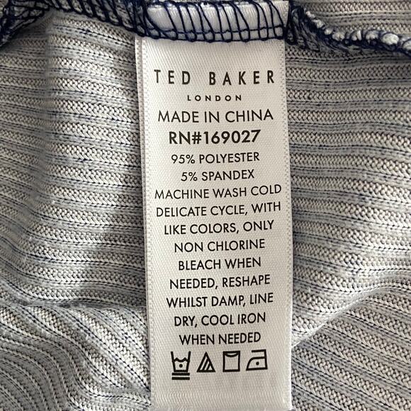 Ted Baker London T-Shirt Men's Small Ribbed Crew Neck Long Slv Navy Heather NEW - Picture 10 of 11